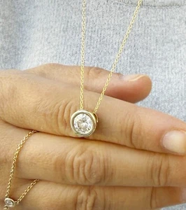 Round Diamond Bezel Solitaire Pendant IGI Certified 14k Solid Yellow Gold 2.00ct - Picture 1 of 13