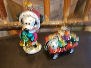 Minnie Mouse Disney Glass Christmas Ornament And Red Wagon  - Picture 1 of 6