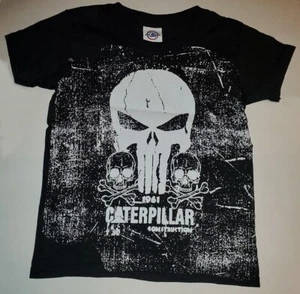 Boys Caterpillar Shirt Cotton Tee Youth Skull & Crossbones Graphic Kids Sizes - Picture 1 of 5