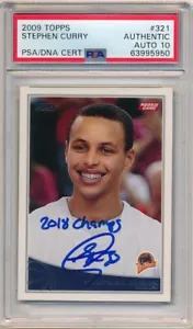 STEPHEN CURRY 2009/10 TOPPS #321 RC SIGNED PSA DNA AUTHENTIC 10 AUTO 2018 CHAMPS - Picture 1 of 2