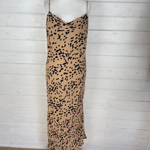 TOPSHOP Dress Womens Size UK 12 Beige Black Midi Animal Print Slip Maternity - Picture 1 of 9