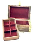 Wood Jewerly Chest Brass Trim Removal Tray Burgundy Lined Latch 7.75" Long Japan