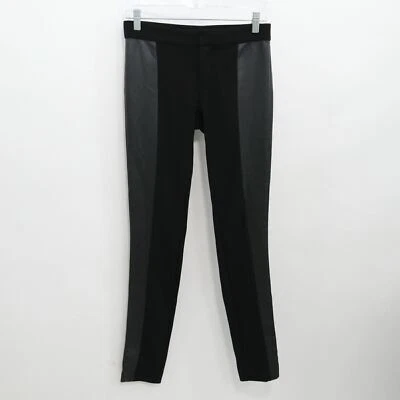 Calça skinny feminina Club Monaco 0 preta couro sintético painéis laterais elásticos - Imagem 1 de 4