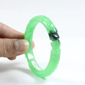 58mm Chinese Hand-carved Emerald Green Jadeite Jade Gems Bangle Bracelet j6018 - Picture 1 of 11