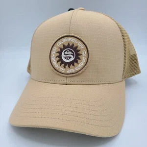 Quiksilver Hat Baseball Cap Snapback Khaki Tan Beach Mesh Trucker Ying Yang Logo - Picture 1 of 9