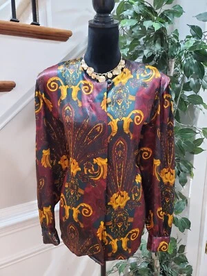 Blusa Top Westbound Estampado Vintage Multicolor Botón Delantero Manga Larga Talla 16 Foto 1 de 4