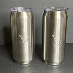 2 Grey Goose Vodka Brushed Stainless Steel Insulated Tumbler Soda Cup Can 6.5" - Picture 1 of 8