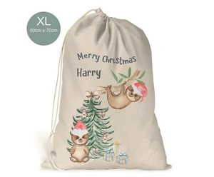 Personalised XL Christmas Sack Stocking Presents Xmas Gift Bag Sloths Sloth Boys - Picture 1 of 1
