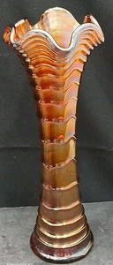 Vintage Imperial Carnival Glass 10" Tall Amber Ripple Vase - Picture 1 of 5