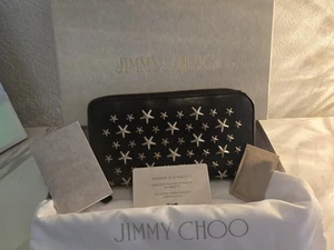 Jimmy Choo Filipa Star Studded Black Leather Zip Around Long Wallet With COA - Picture 1 of 20