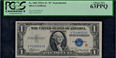 PCGS 63 PPQ! SERIES 1935-A FR.1609 1 DOLLAR "R" EXPERIMENTAL SILVER CERTIFICATE - Image 1 of 2