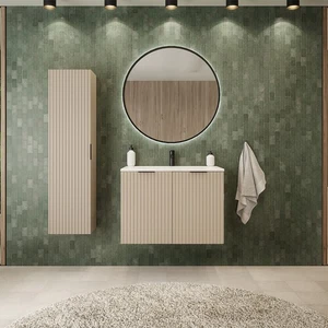 Bathroom Set with 2-Shelf Cabinet Vanity Unit and 80cm Basin in Cashmere - Picture 1 of 9