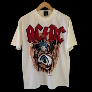 VTG 1985 ACDC Fly On The Wall Tour White Modern Reprint Shirt XL Single Stitched - Picture 1 of 7