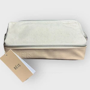 BEIS The Dopp Kit Cosmetic Bag Beige Makeup Travel Organizer Minimalist Loop - Picture 1 of 5