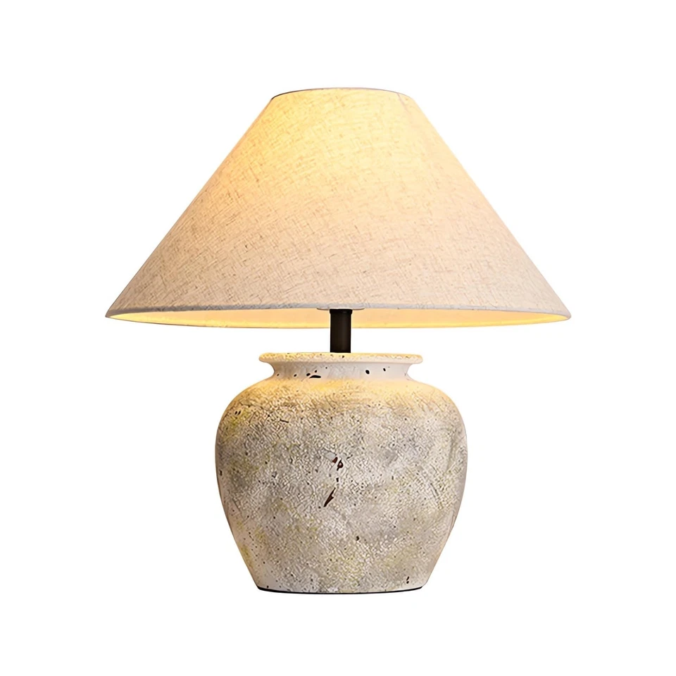 Lámpara de mesa de granja Lámparas de cerámica blanca Olla de arcilla rústica con pantalla de tela De... Foto 1 de 4