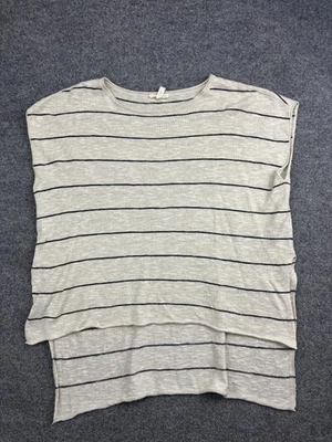 Camisa Eileen Fisher Mujer Pequeña Beige Negra Rayas Lino Algodón Cuadrado Cuello Barco Foto 1 de 4