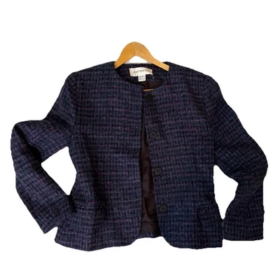 Vintage Jones New York Blazer Womens 8 Purple Tweed Woven Jacket Career Office - Image 1 of 4