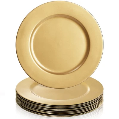 12 Pack Gold Charger Plates, 13 Inch Plastic Round Dinner Charger Plates for ... - Image 1 of 4