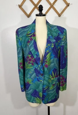 Chaqueta Blazer Vintage Años 90 Plantas Hawaianas M/L Foto 1 de 4