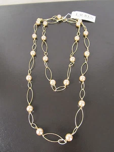 Collar Largo LAUREN Ralph Lauren Perla Imitación Tono Dorado $78 NUEVO - Imagen 1 de 5