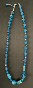 Vintage Laguna Blue Aurora Borealis AB & Blue Faceted Glass Necklace - Picture 1 of 13