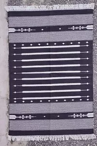 Rugmoda Striped Ethnic Black , White Rug - Picture 1 of 6