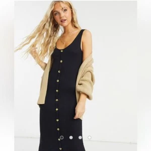 ASOS Brave Soul Button Up Maxi Dress Black Size 14 NWT - Picture 1 of 7