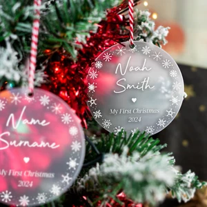 Personalised Christmas New Baby Bauble Frosted Hanging Decoration Tree Ornament - Picture 1 of 7
