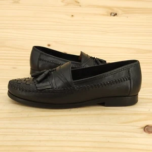 Bass Mens Tassel Loafers Sz 9 M Black Leather Classic Dress Shoes Woven Toe - Picture 1 of 8