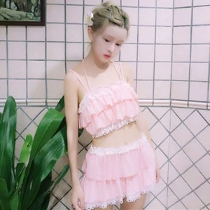 Japanese Sweet Kawaii Bikini Lolita Lady Falbala Swimsuit Swimwear Pink Cute Set - Picture 1 of 13