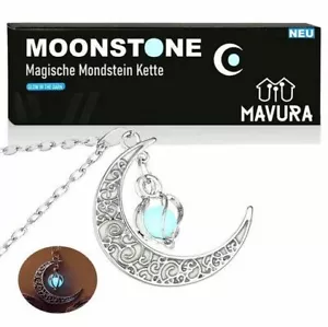 MOONSTONE Magische Mondkette Mondstein Halskette Halbmond Mond Kette leuchtend - Bild 1 von 6