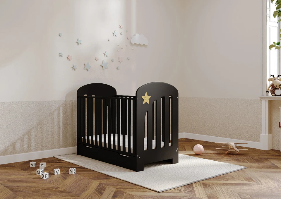 New Strudy Baby Bonnie Black Cot / Childs Bed Drawer optional mattress 120x60x10 - Image 1 of 1