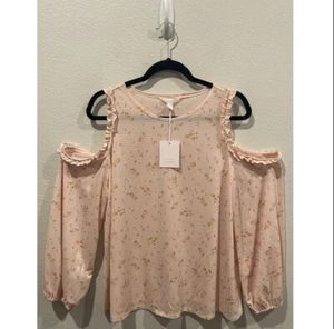 Blusa Floral LC LAUREN CONRAD Pinko Fuera del Hombro Talla L - Imagen 1 de 3