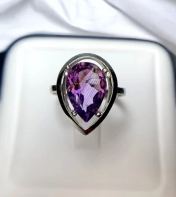 Anillo de amatista real para mujer de plata 925 corte pera banda de amatista natural para ella Foto 1 de 4
