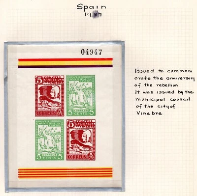 SPAIN 1937 TWO IMPERF SOUVENIR SHEETS INDEPENDENCE & LIBERTY | REBELLION ISSUE - Image 1 of 2