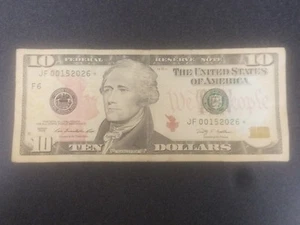 2009 Ten (10) Dollar Federal Reserve Replacement (star) Note- RARE JF00152026* - Picture 1 of 7