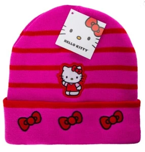 Hello Kitty Pink Red Bow Beanie Hat Sanrio One Size Youth Ships Fast! - Picture 1 of 4