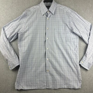 Ermenegildo Zegna Dress Shirt L/S Oxford Button Men Large Blue Plaid Madras - Picture 1 of 9