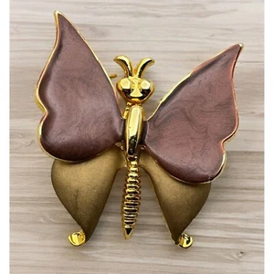 Vintage Schmetterling Brosche Anstecknadel goldfarben Natur Insekten Frühling - Bild 1 von 6