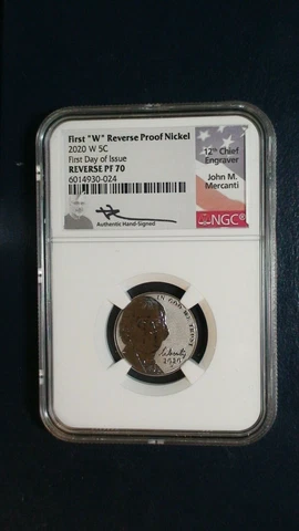 2020 W REVERSE PROOF NICKEL NGC RP70 JOHN MERCANTI FDI SIGNED 5C COIN BUY IT NOW Cover