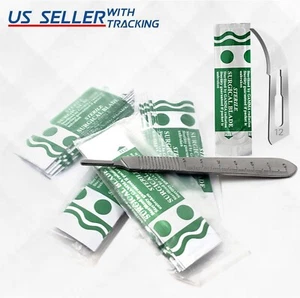 50 CARBON STEEL STERILE SURGICAL SCALPEL BLADES #12 + GRADUATED HANDLE #3 - Picture 1 of 3