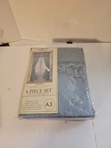VINTAGE Interiors Design, Bellagio, Blue EMBROIDERED 6 Piece Window Set NOS - Picture 1 of 5