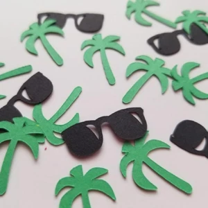 Summer Hawaiian Palm Tree Sunglasses Party Confetti,Beach Table Confetti Tropica - Picture 1 of 5
