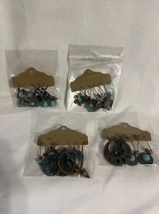 Vintage metal dangle Drop Turquoise Earrings B03 - Picture 1 of 5