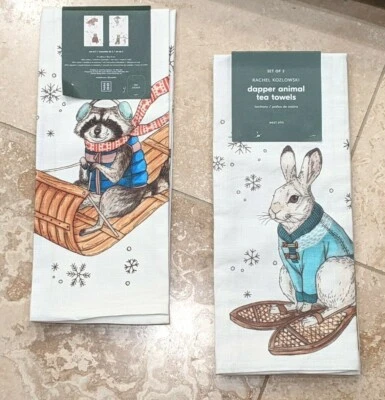 WEST OLM ~ JUEGO DE 2 TOALLAS DE TÉ DE NAVIDAD RACHEL KOZLOWSKI ANIMAL ELEGANTE Foto 1 de 2