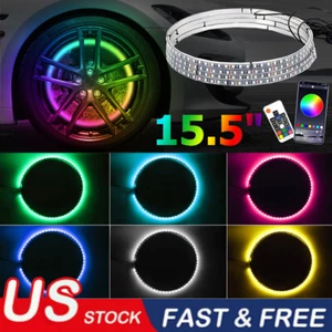 4x 15.5" LED Wheel Ring Rim Lights RGB Color Chasing Turn Signal IP68 Bluetooth - Picture 1 of 12