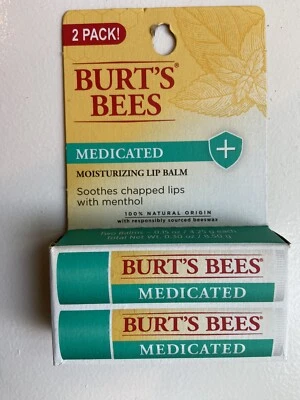 Burt's Bees Medicated Moisturizing Lip Balm 2-Pack w/ Menthol Exp. 1/2025 New - Image 1 of 2