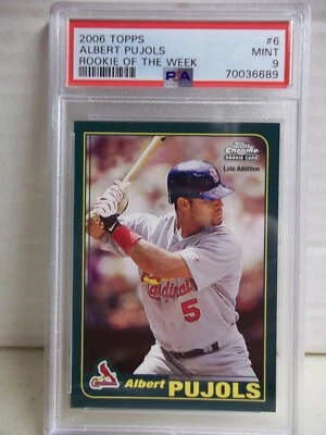 2006 Topps Albert Pujols PSA Mint 9 Card #6 Rookie of the Week Cardinals MLB - Image 1 of 4