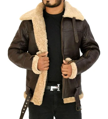 Men's Aviator Pilot Ginger B3 RAF Genuine Fur Shearling Leather Jacket Halloween - Image 1 of 4