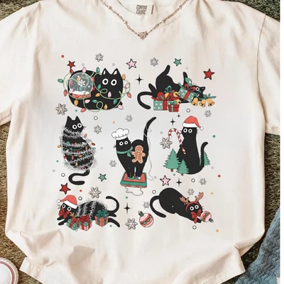 Funny Cat Christmas T-Shirt, Cute Holiday Sweatshirt, Festive Cat Lover Gift Tee - Image 1 of 4
